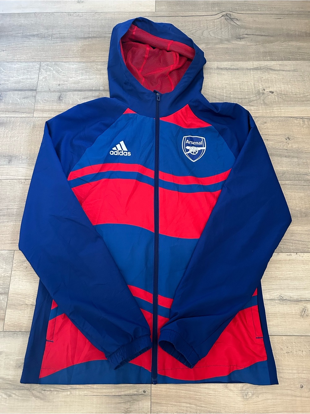 adidas Blue and Red Arsenal Hooded Windbreaker Jacket